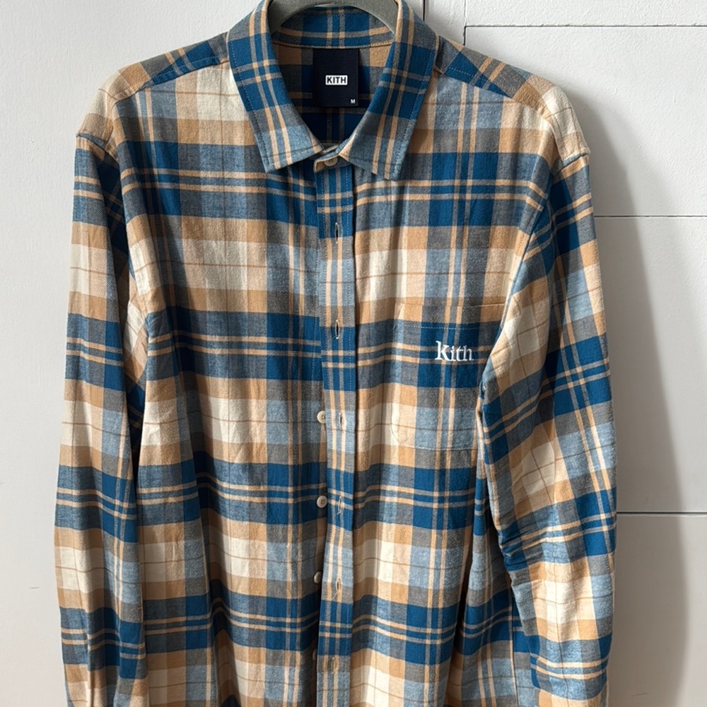 Kith Men's Blue and Tan Plaid Shirt